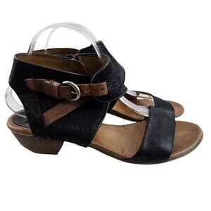 Miz Mooz Cheerful Sandals Women 9.5 10 (41) Black Leather Wide Ankle Cuff Buckle